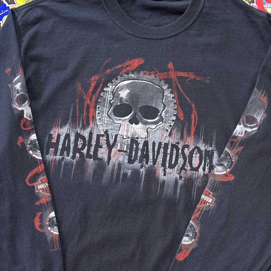 00s USA 할리데이비슨 스컬 롱슬리브 티셔츠 L 상품이미지3