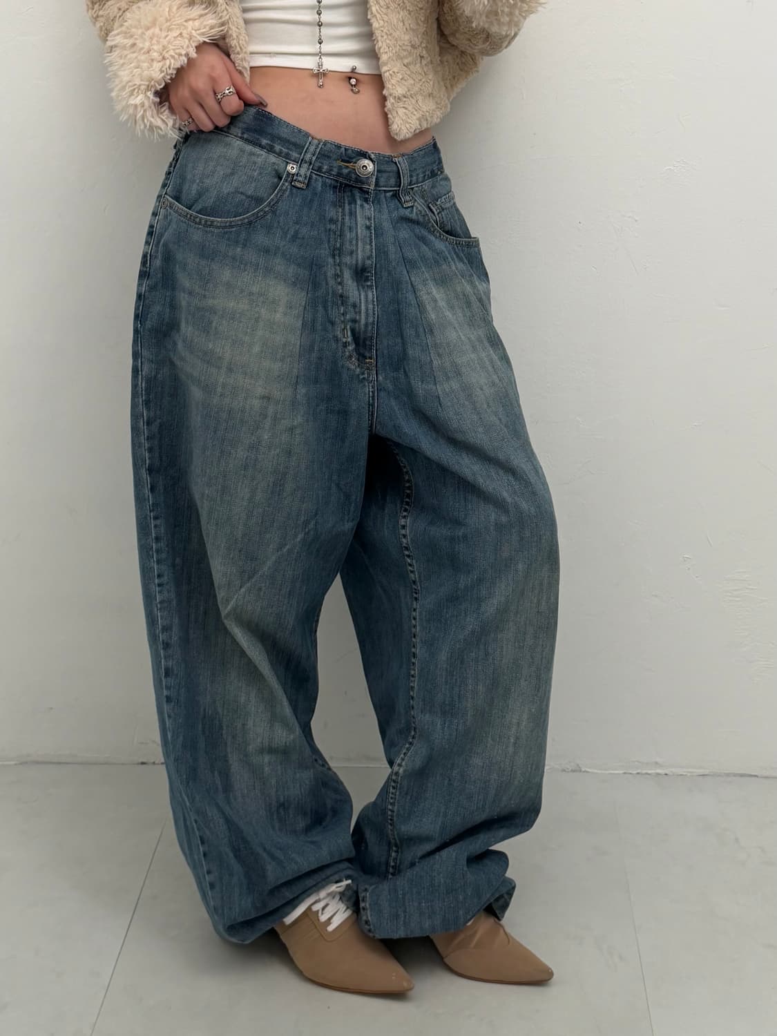 와이드 워싱 중청 팬츠  상품이미지3