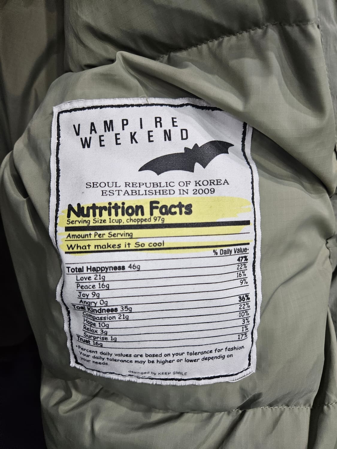 뱀파이어 위켄드 라이트카키 남성 오버핏 105~110 덕다운 숏패딩  상품이미지9