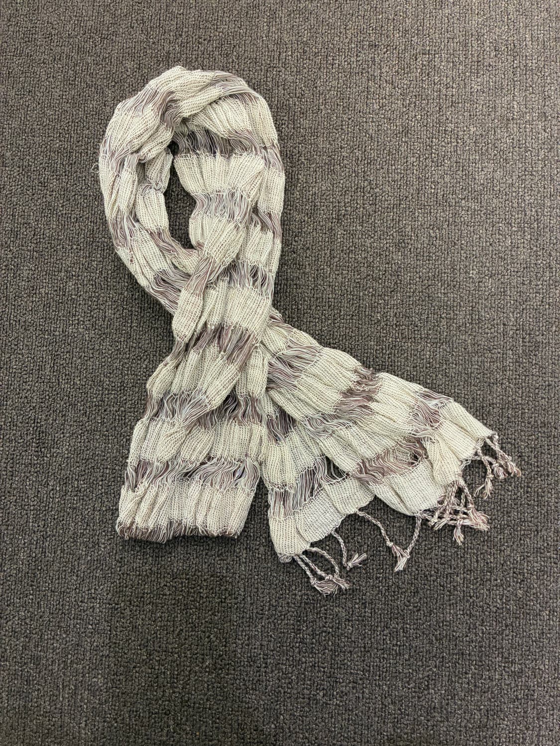 Japanese vintage 여성 줄무늬 베이지 머플러 상품이미지3