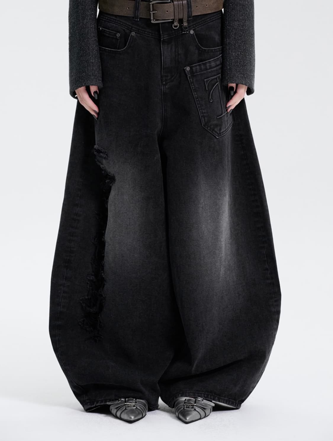 트리밍버드 벌룬 데미지 팬츠 블랙 1사이즈 상품이미지1