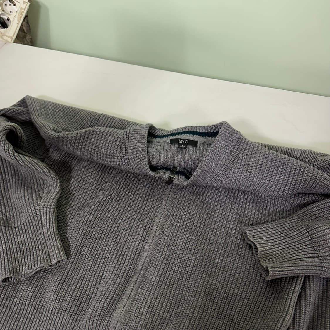 M 유니클로C 진그레이 루즈핏 와플 니트집업 상품이미지1