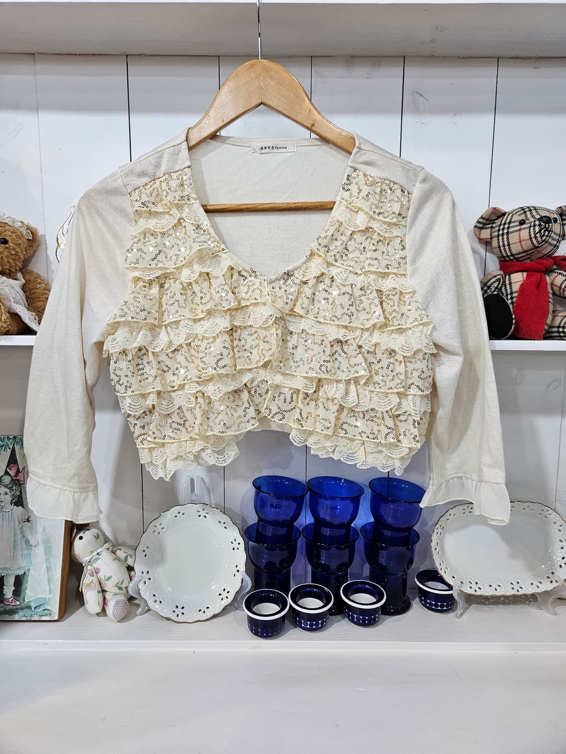 axes femme 레이스 스팽글 크롭 볼레로 가디건 상품이미지1