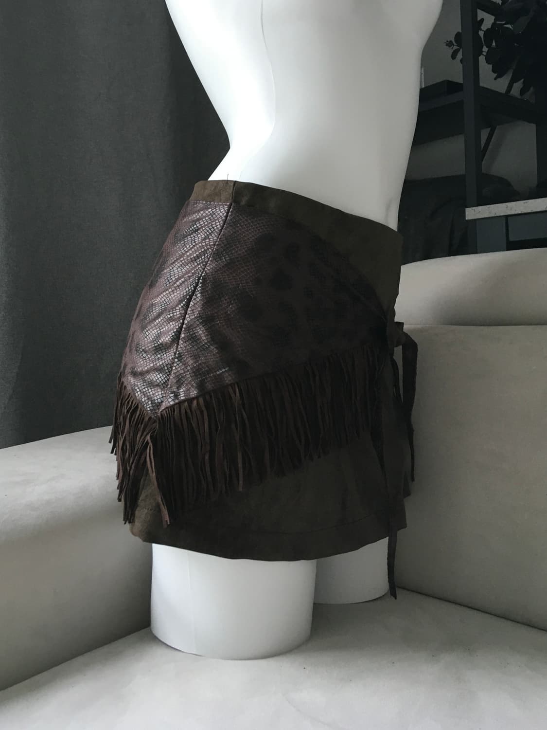 ༒ FRINGE WRAP LEATHER SKIRT #BROWN  상품이미지2