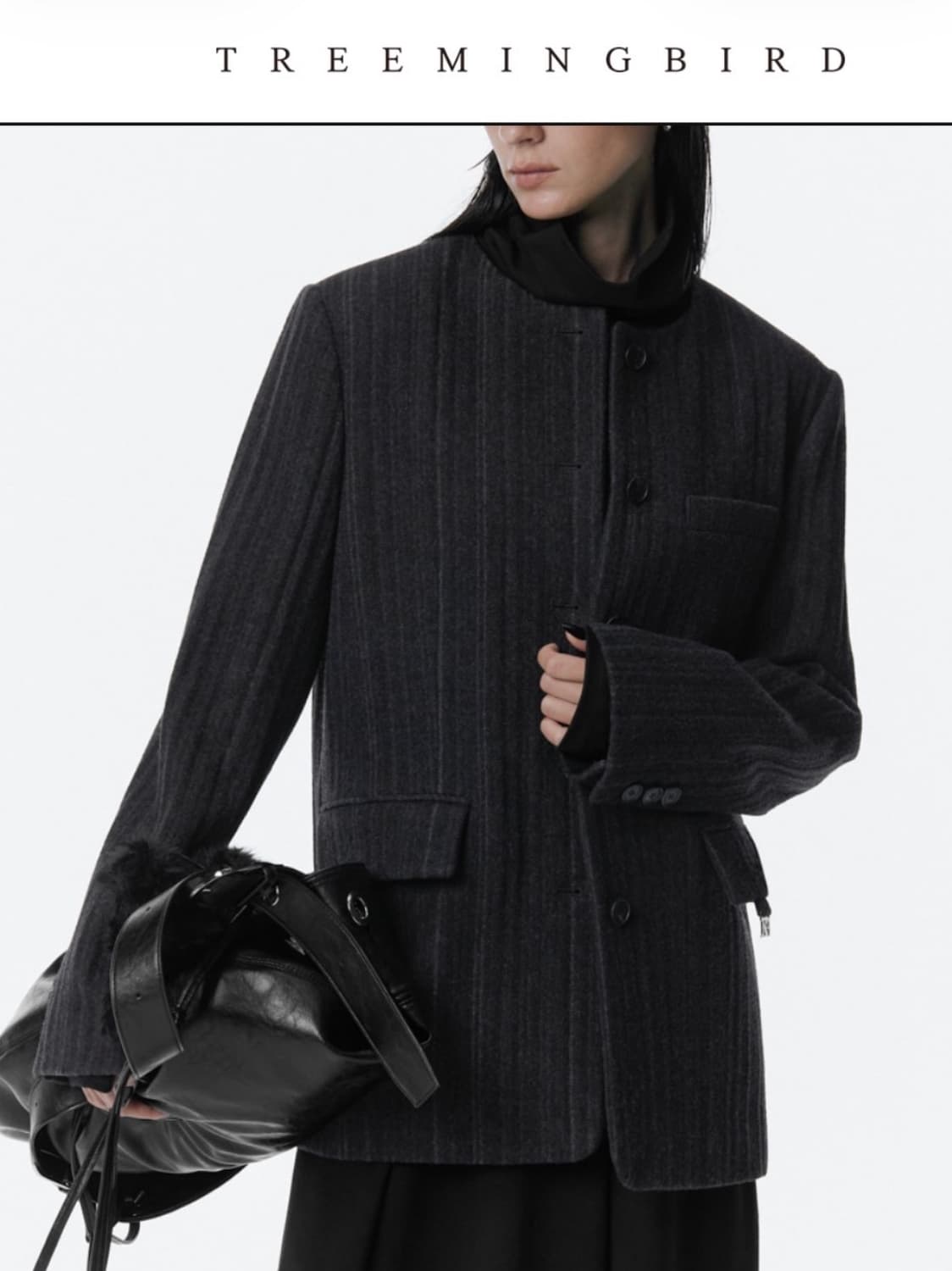트리밍버드 스트라이프 울자켓 다크그레이 상품이미지1