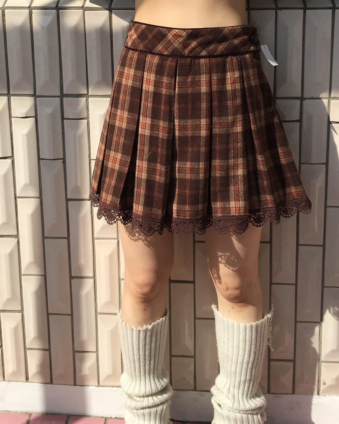 Lace trimming check pattern pleats short 상품이미지4