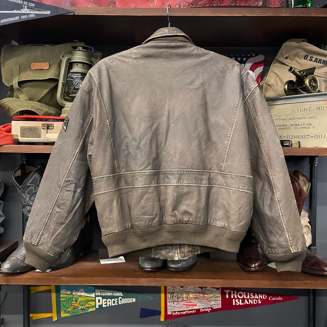 USA 빈티지 U.S ARMY 항공 패치 에어본 봄버 리얼 레더 자켓 상품이미지2
