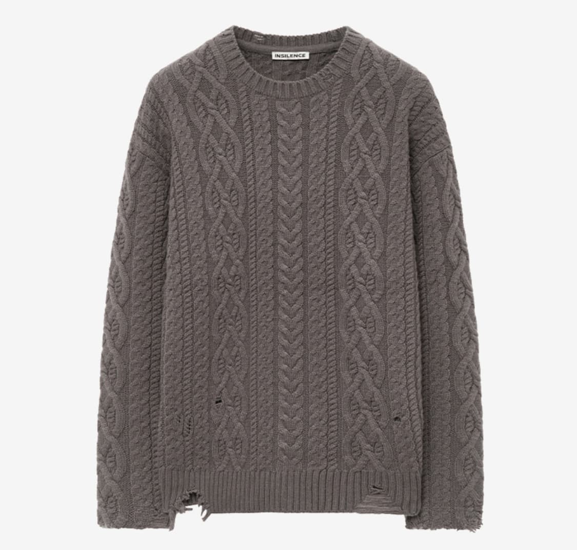 인사일런스 디스트레스드 케이블 니트 ASH BROWN L사이즈 상품이미지1