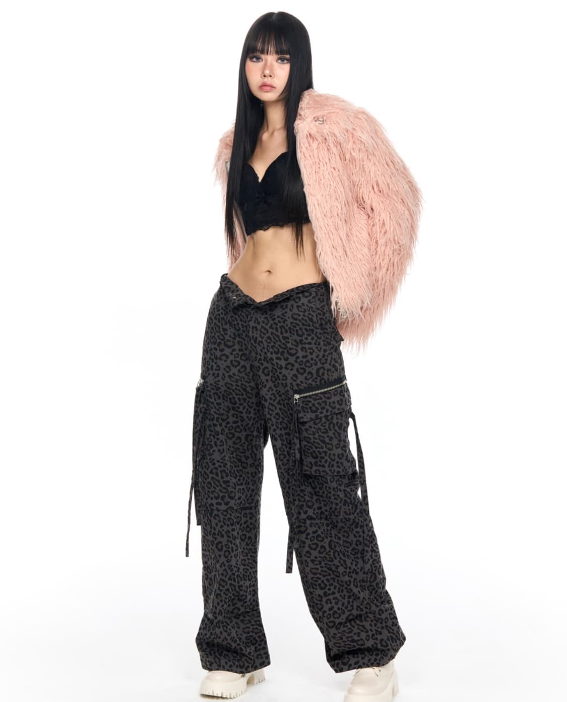 스키즘인듀싱 크롭 스파이키 폭스퍼자켓 베이비핑크 페이크시어링숏점퍼헤어리믹 상품이미지7