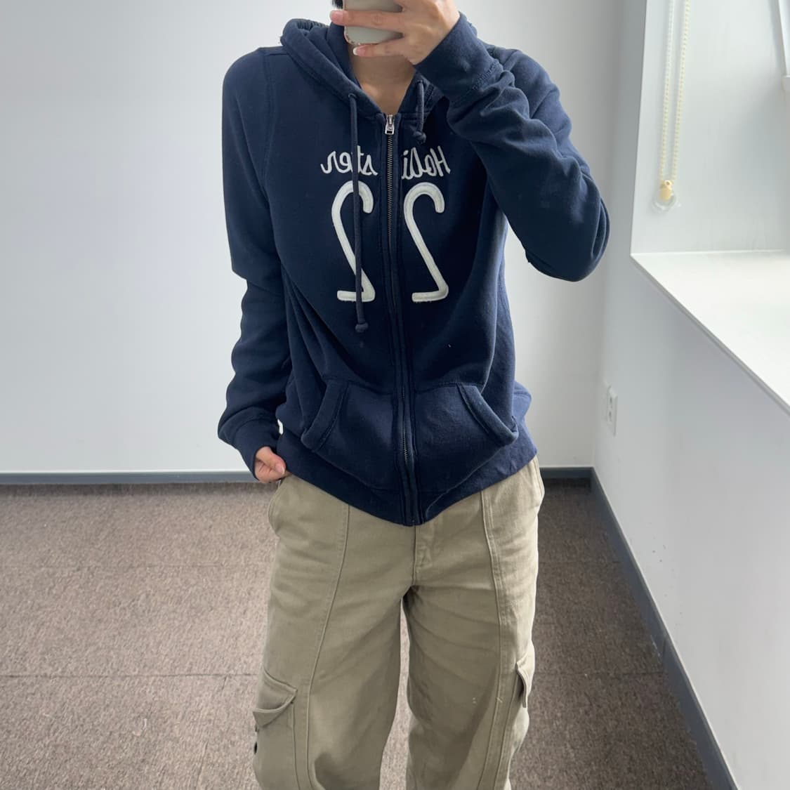 Hollister 홀리스터 레터링로고 네이비 후드집업 상품이미지2