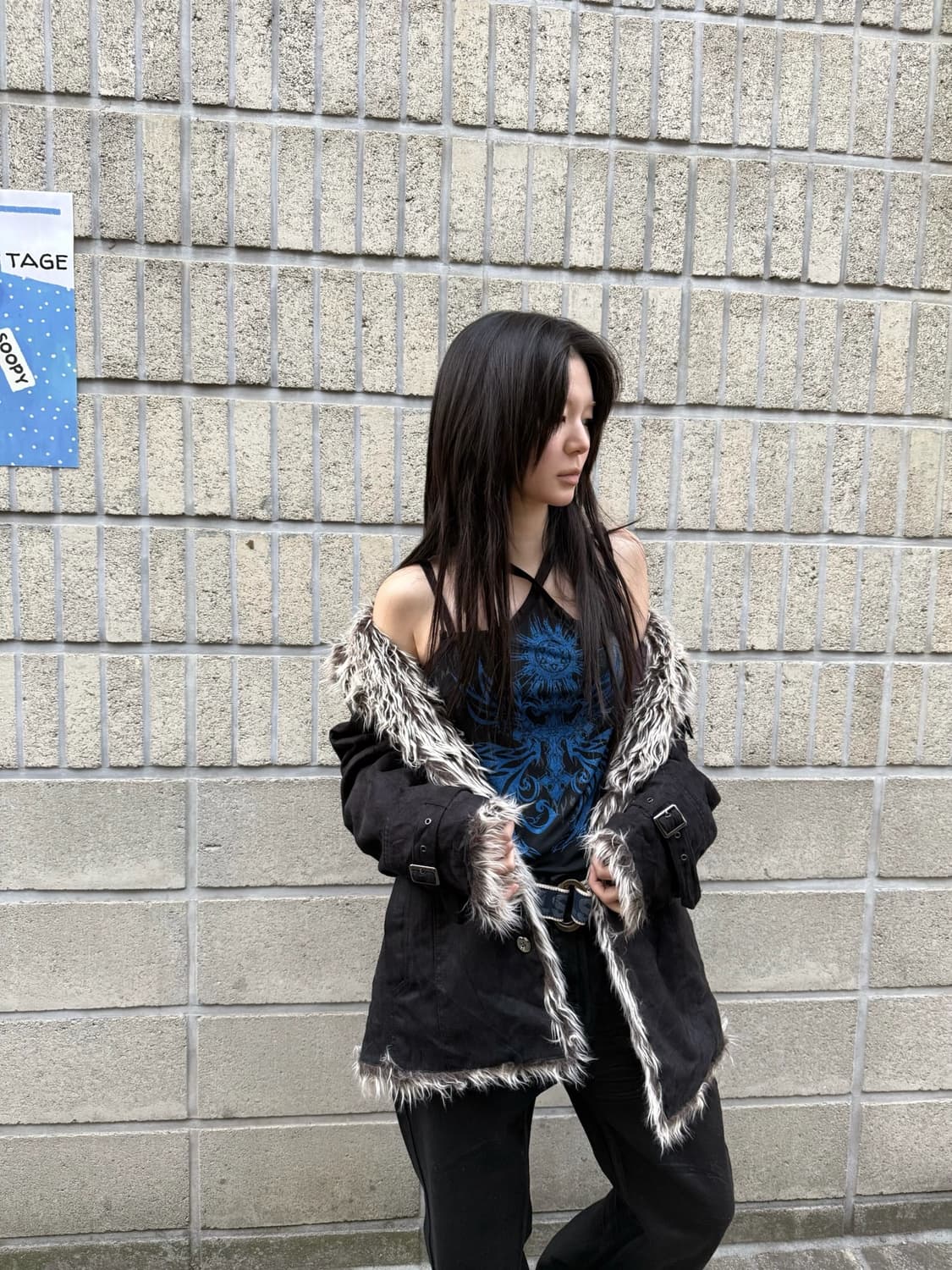 블랙 퍼 디테일 자켓 상품이미지1