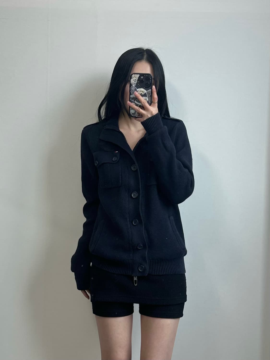 타미힐피거 자수로고 포켓 네이비 버튼 니트집업 상품이미지1