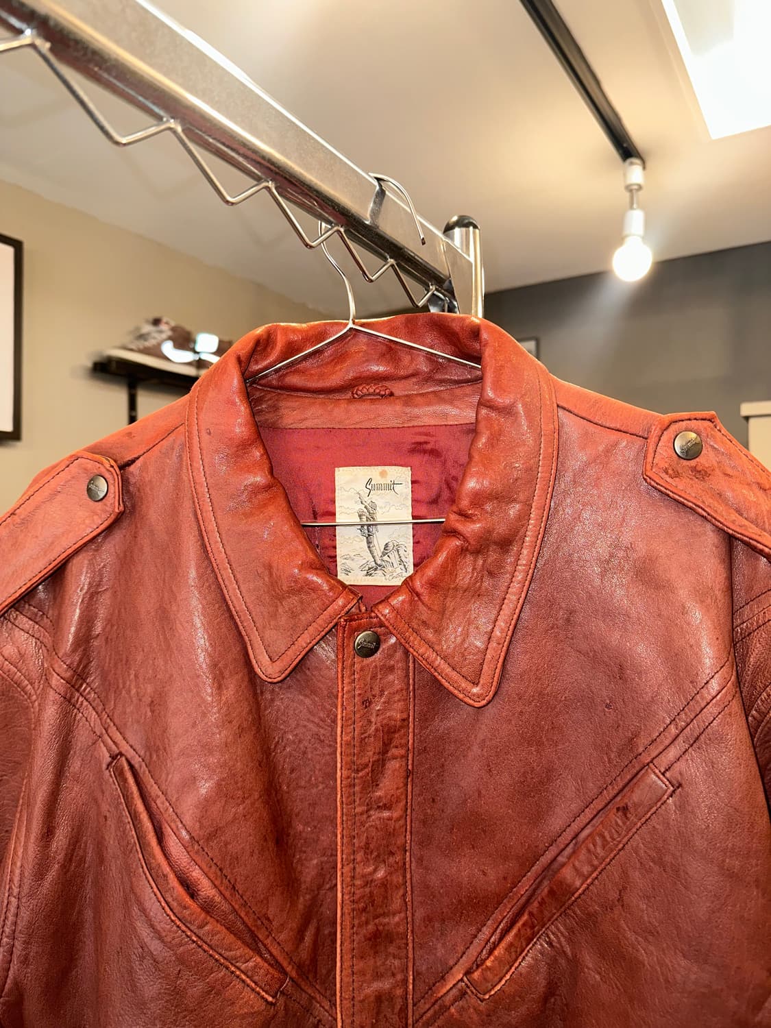 90’s Japanese Shel leather aging jacket 상품이미지4