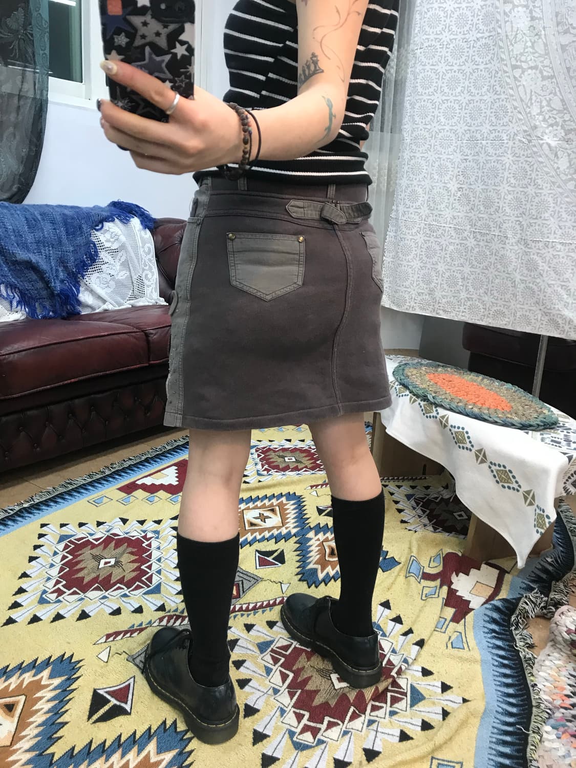 빈티지 여성 파츠 디테일 신치백 미니스커트 상품이미지2