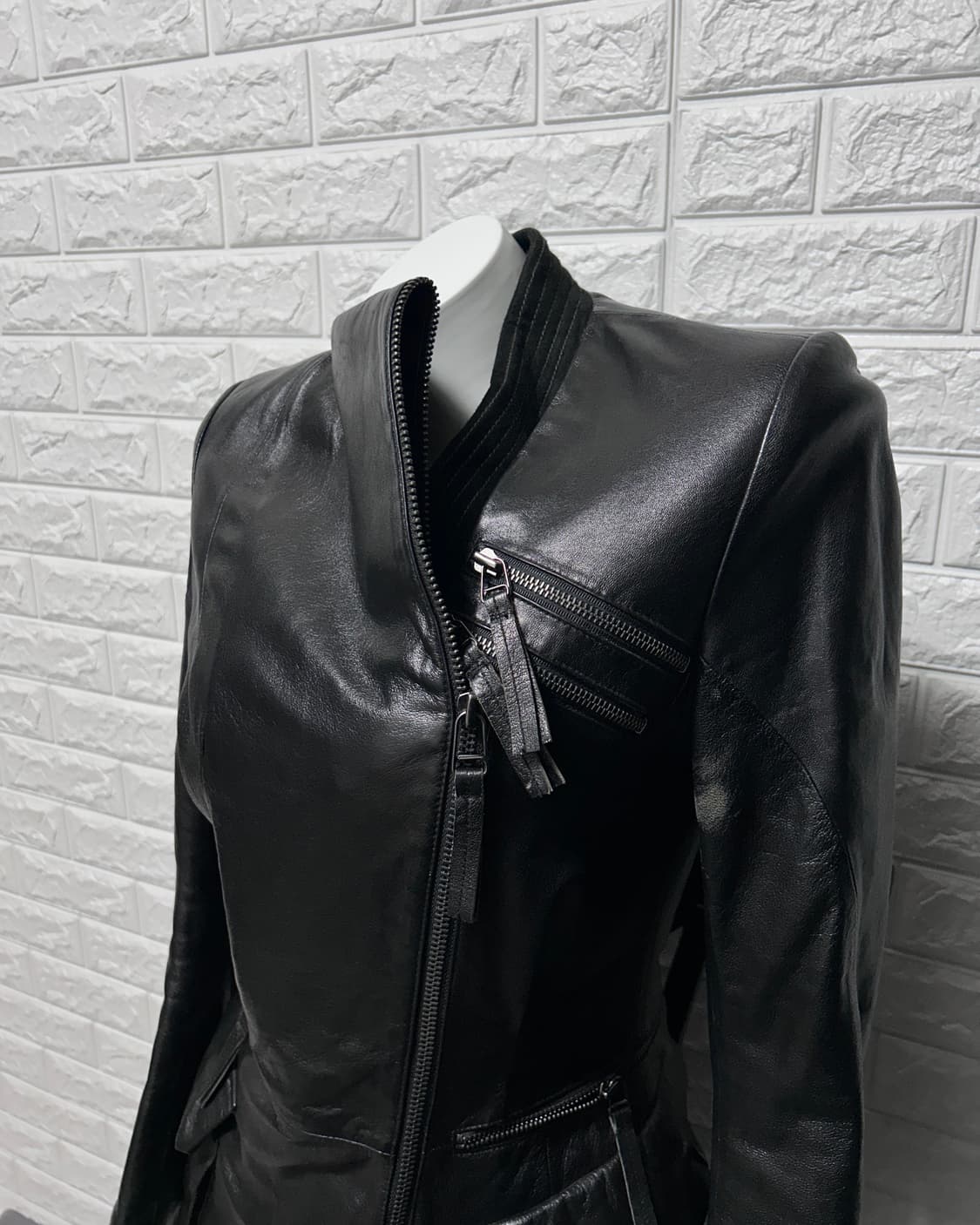 00’s 고딕 멀티 지퍼 램스킨 롱 코트 상품이미지5