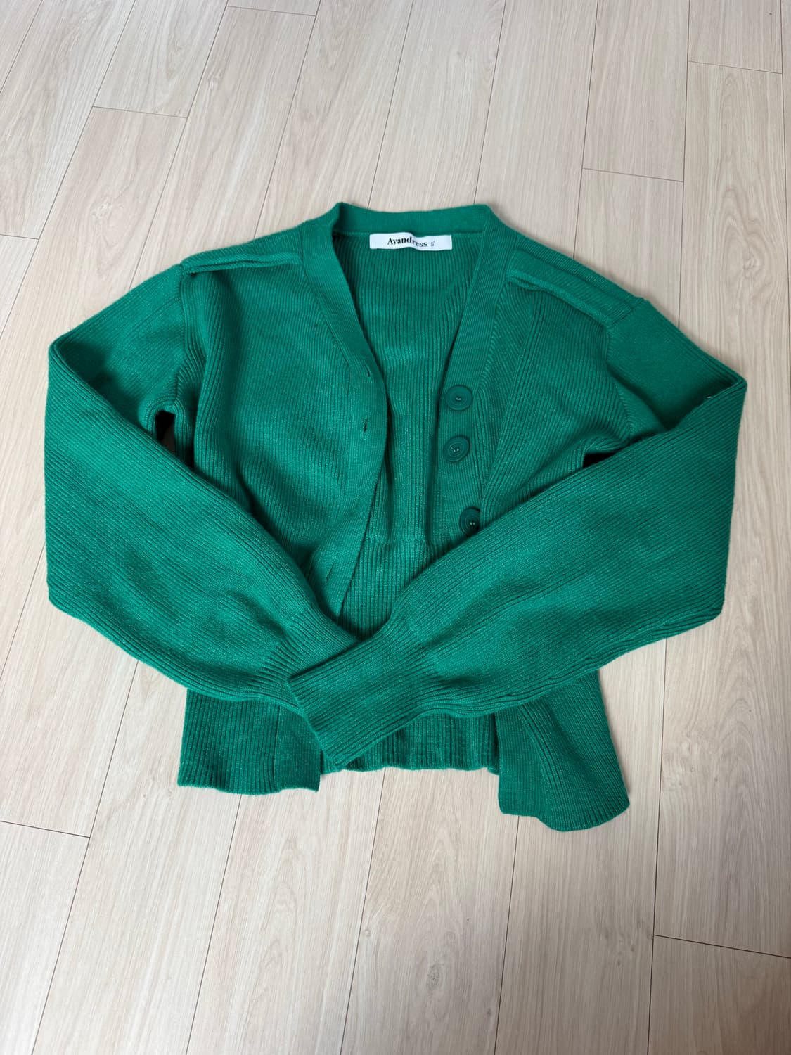 AVANDRESS Balloon Ribbed Cardigan (Green 상품이미지2