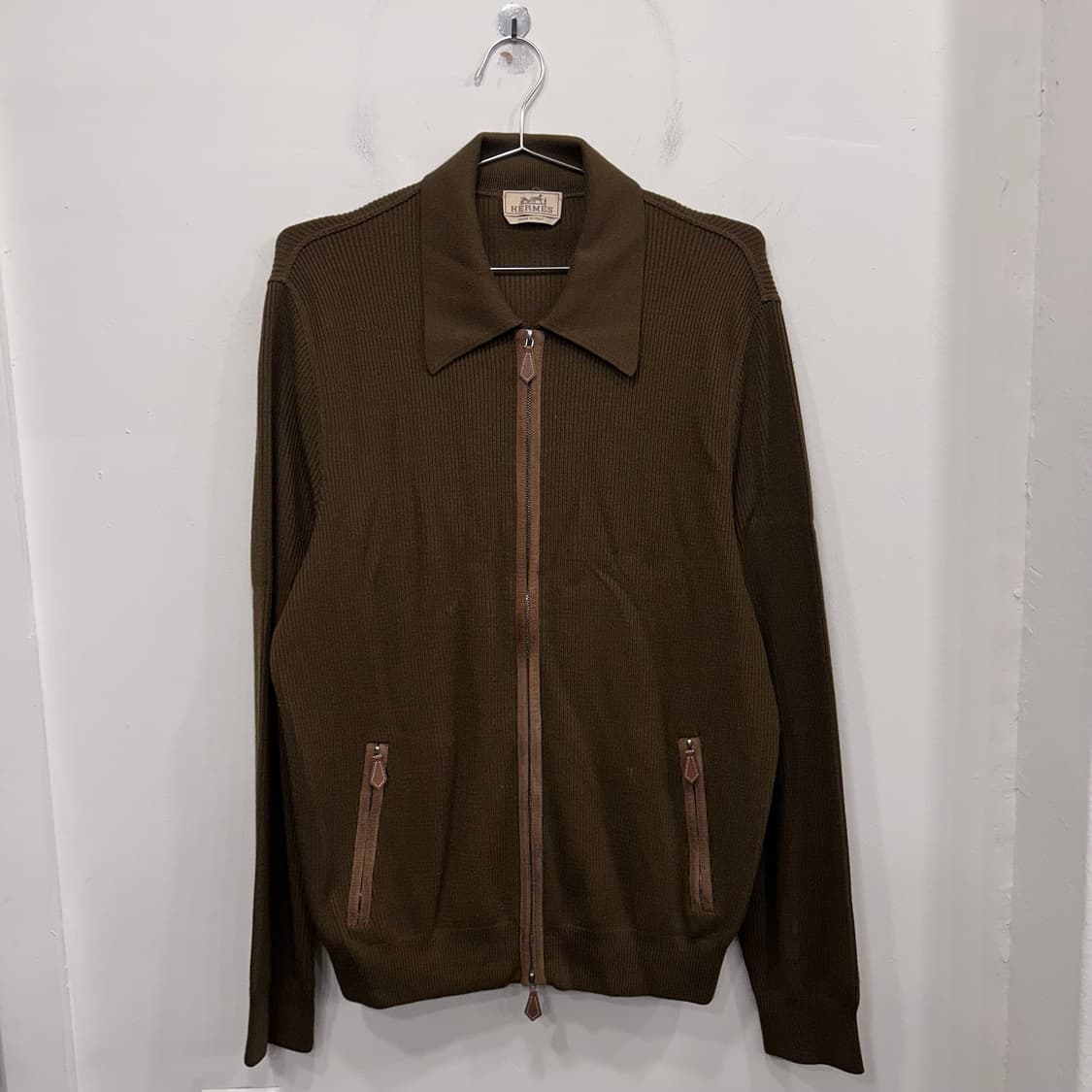 애르메스 울 카라 골지 니트집업 상품이미지2