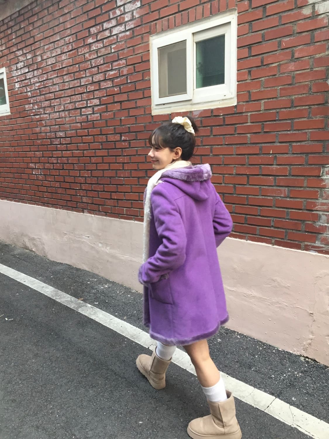 희귀)스웨이드 코트 떡볶이 코트 보라색 퍼 코트 모리걸 상품이미지3