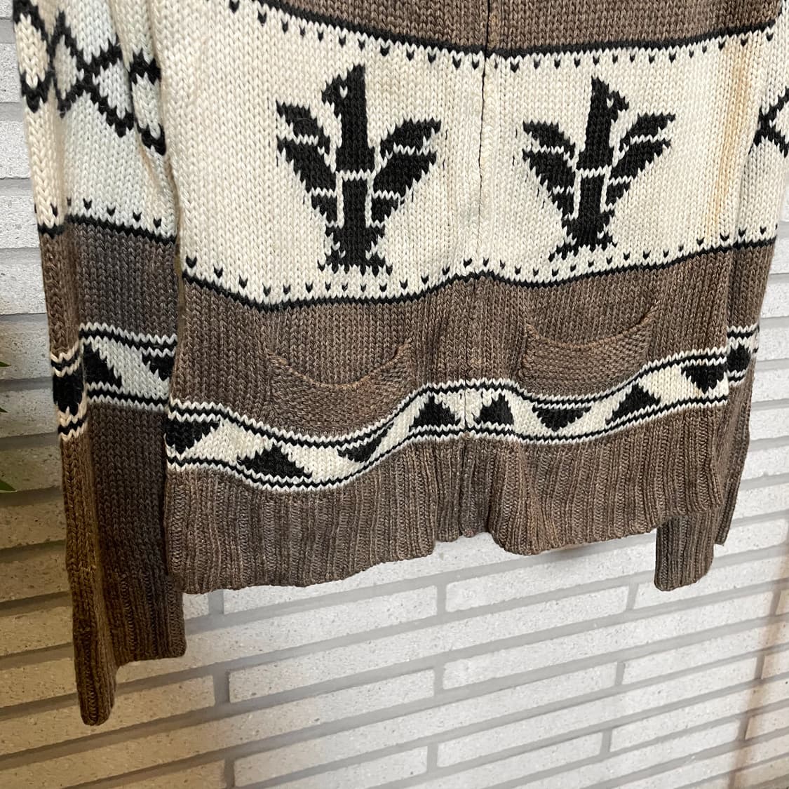 USA VINTAGE 코위찬 니트 집업 가디건 독수리 패턴 디테일 브라운 상품이미지5