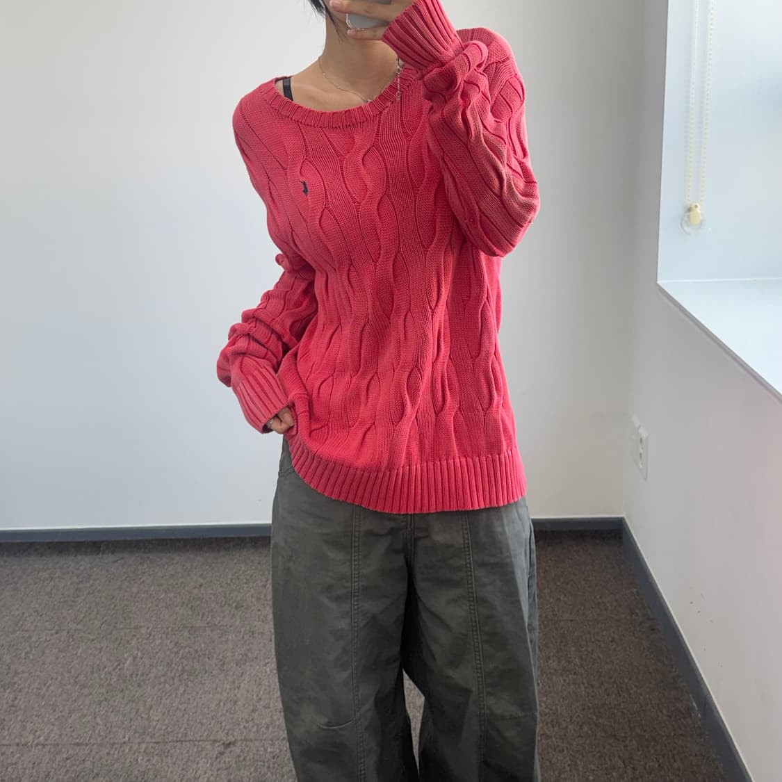 Polo 폴로 네이비 포니 핑크 케이블 니트 상품이미지1