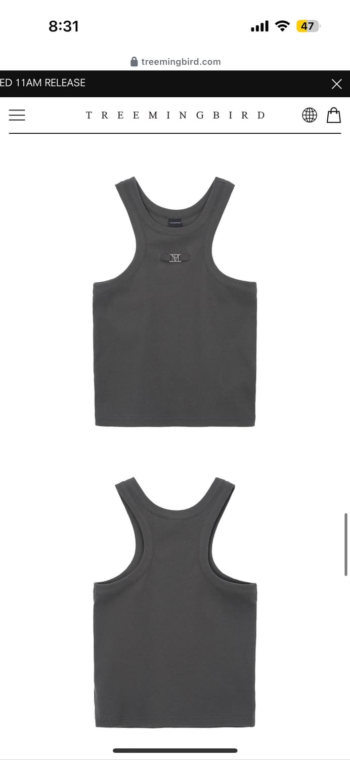 트리밍버드 메탈 로고 슬리브리스 차콜 상품이미지3