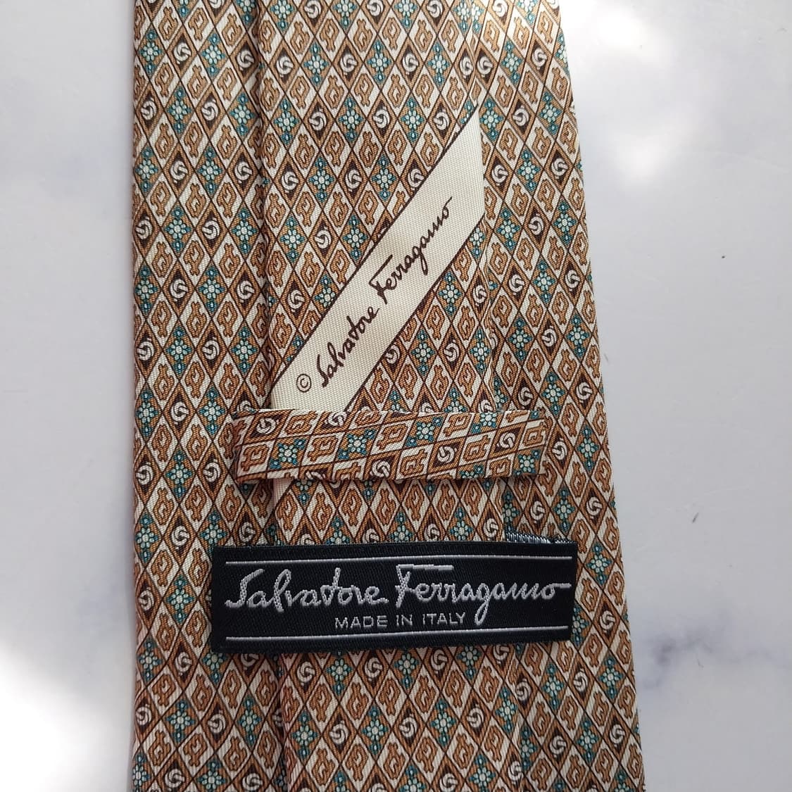 살바토레 페라가모 실크 브라운 패턴 넥타이 9.3cm A+등급 K2401 상품이미지9