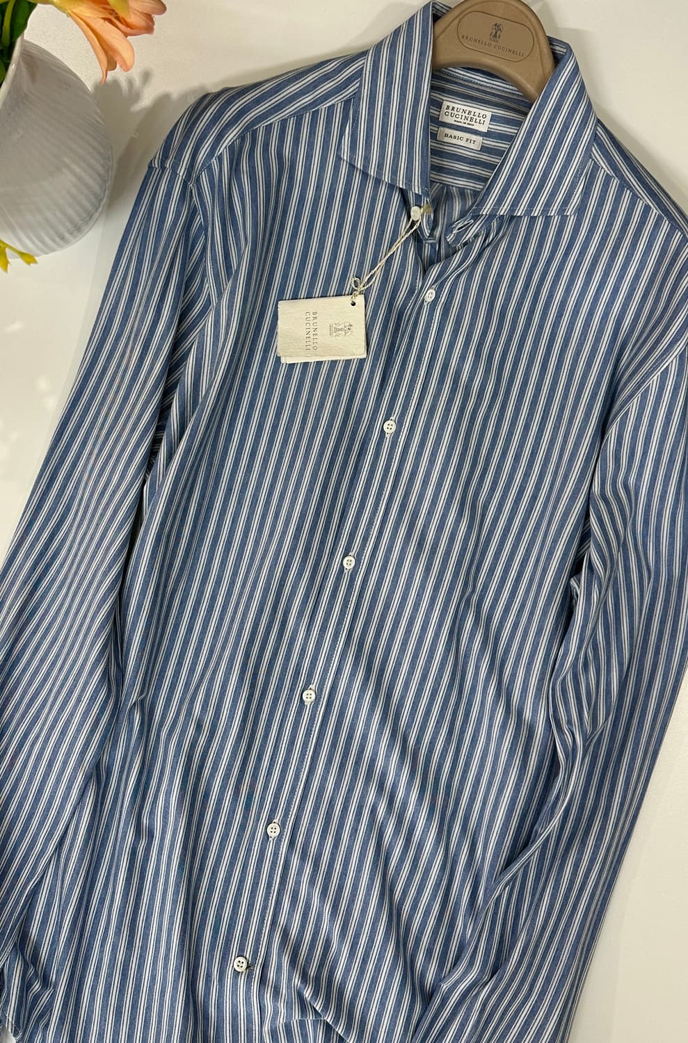 브루넬로 쿠치넬리 스트라이프 베이직핏 화이트 셔츠 상품이미지1