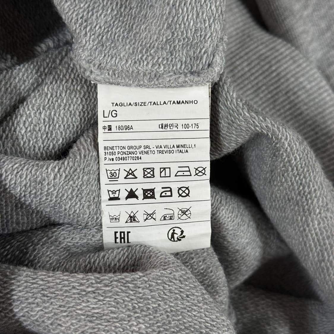 [L] 베네통 루즈핏 코튼 남성 맨투맨 긴팔 티셔츠 상품이미지6