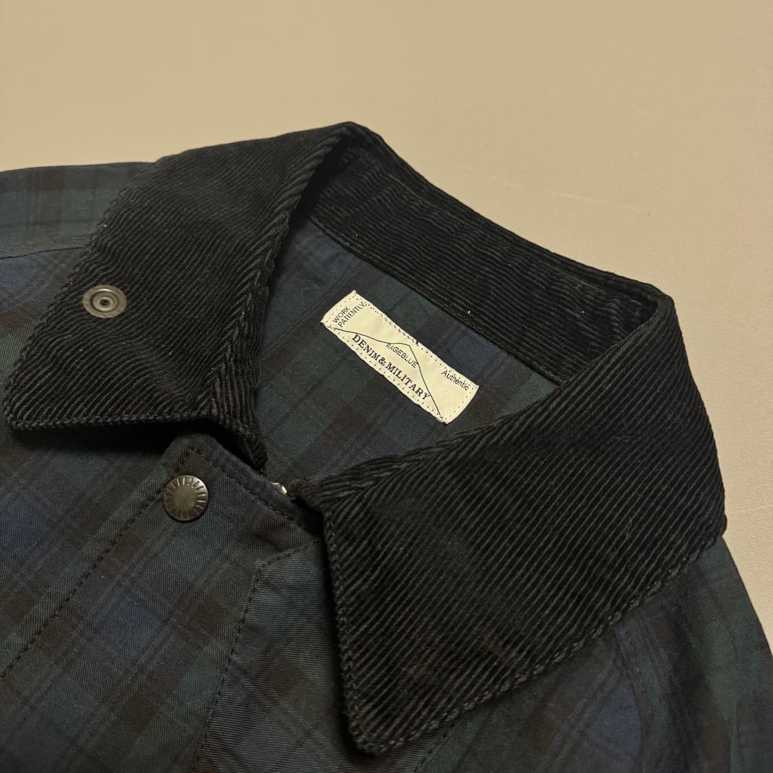 레이지블루(RAGE BLUE) 네이비 믹스 체크패턴 코듀로이넥 헌팅 자켓 상품이미지3