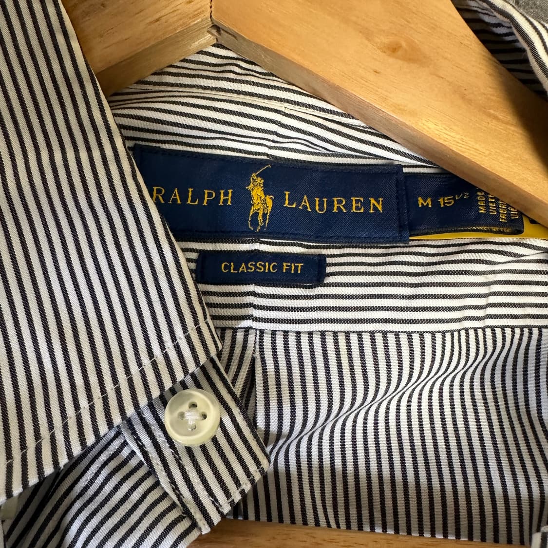 폴로 클래식 핏 스트라이프 셔츠 M 화이트/네이비 상품이미지4