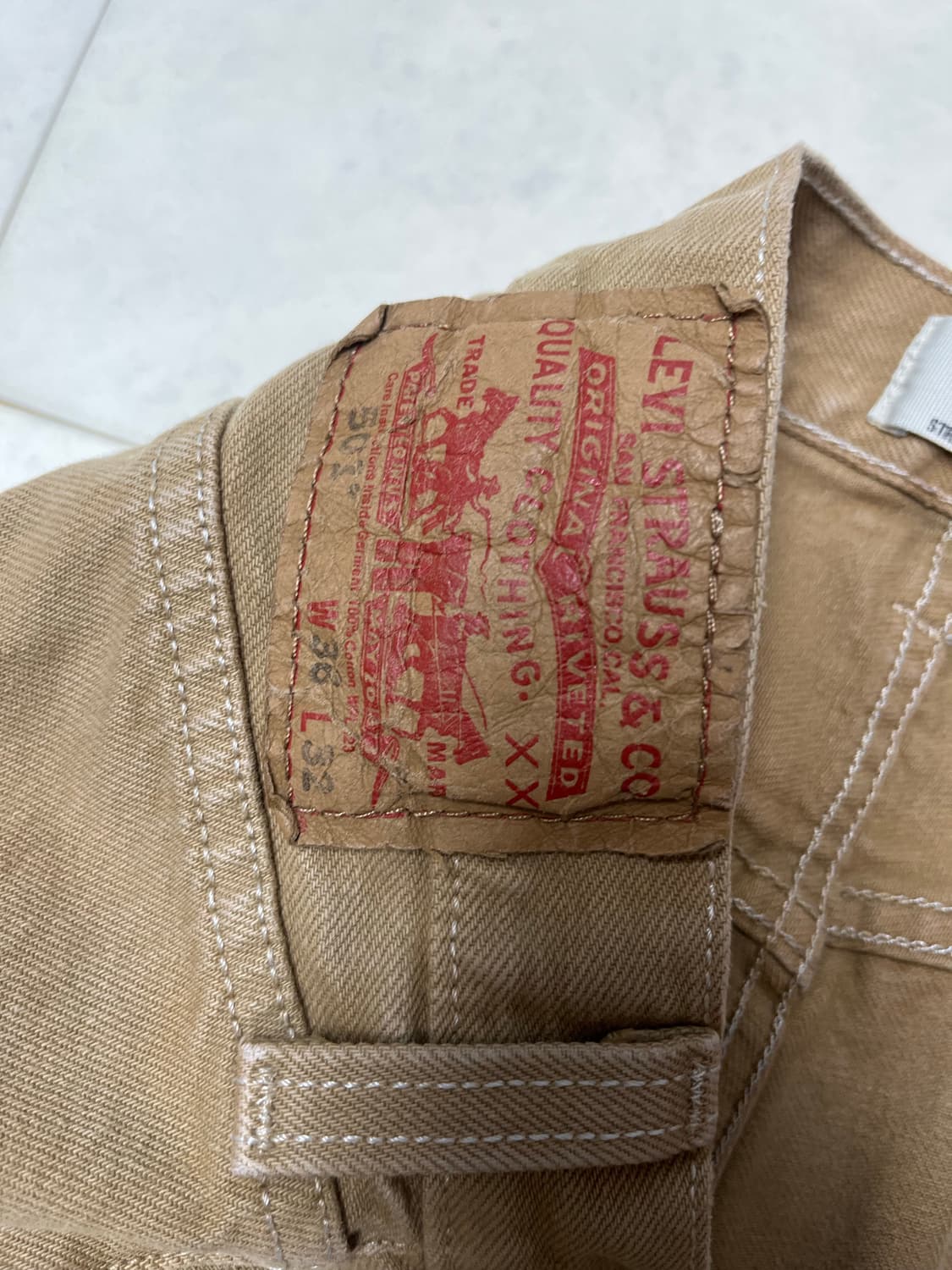 리바이스 501 베이지 면 바지 W36 L32 상품이미지4