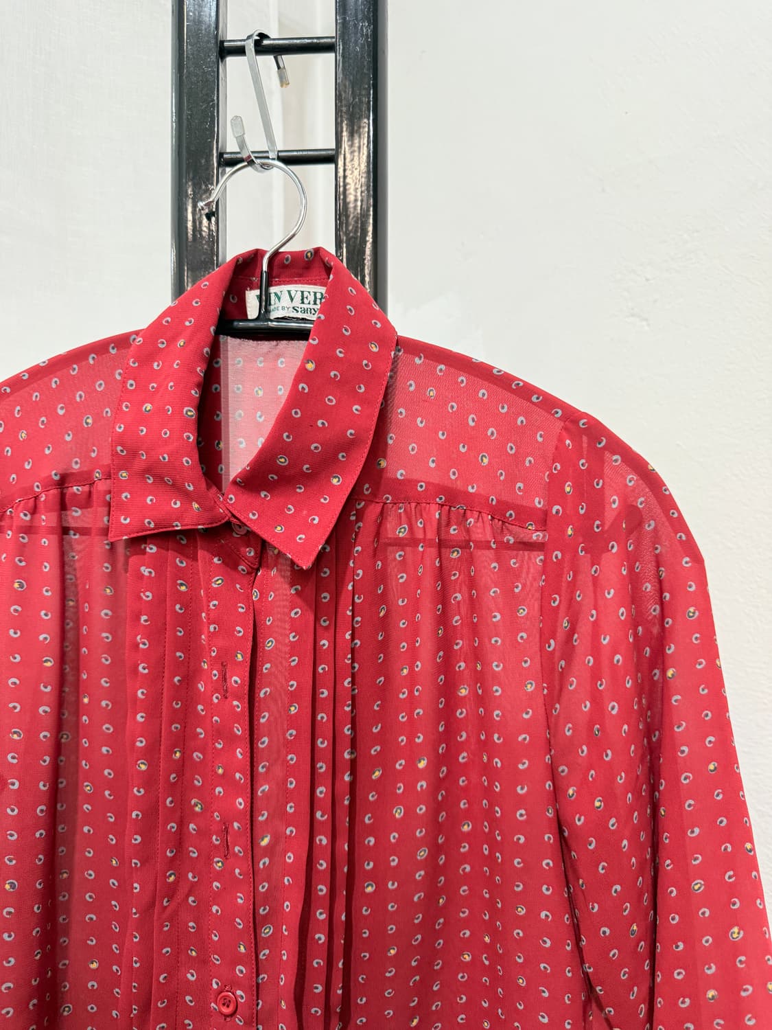 일본빈티지 플리츠 프린팅 와인긴팔블라우스 3516 상품이미지3