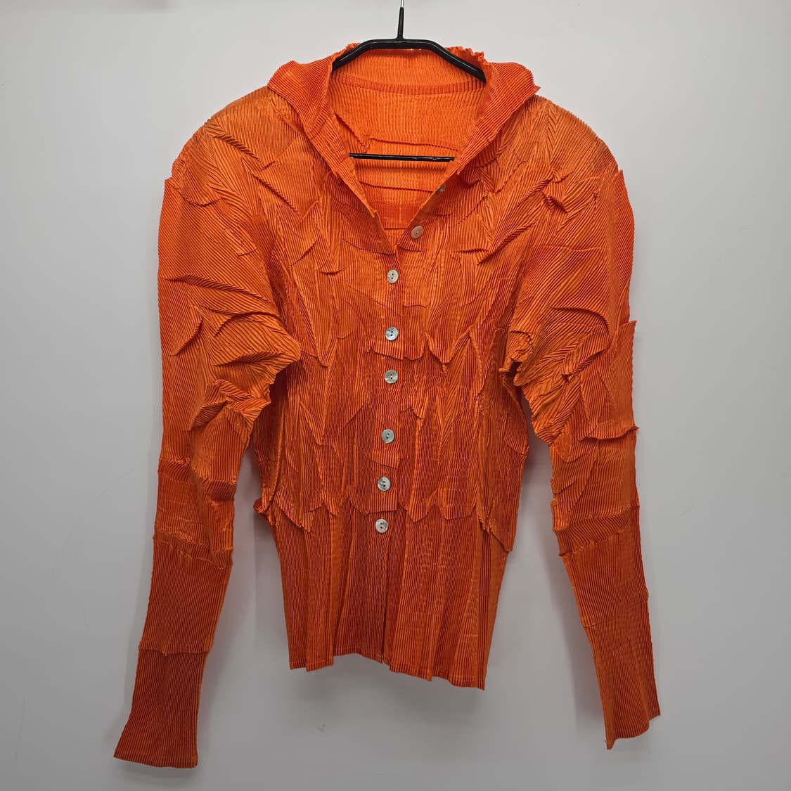 유니크 플리츠 텍스처 오렌지 셔츠 블라우스 상품이미지3