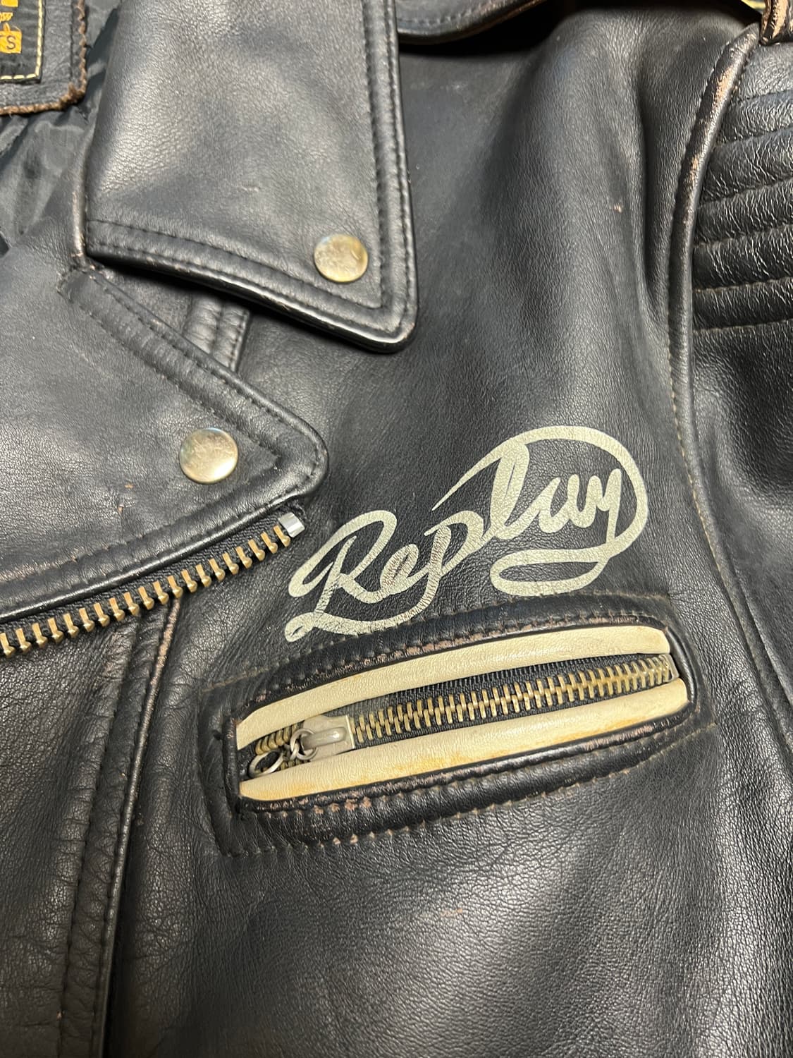 리플레이 빈티지 가죽 바이커 더블 라이더 자켓 M 상품이미지9