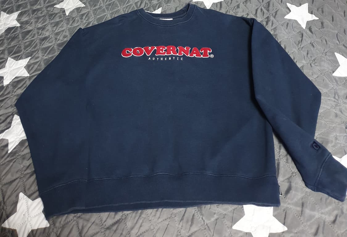 커버낫 빈티지 엠보싱 레터링 자수 기모 맨투맨 네이비 (S) 상품이미지1