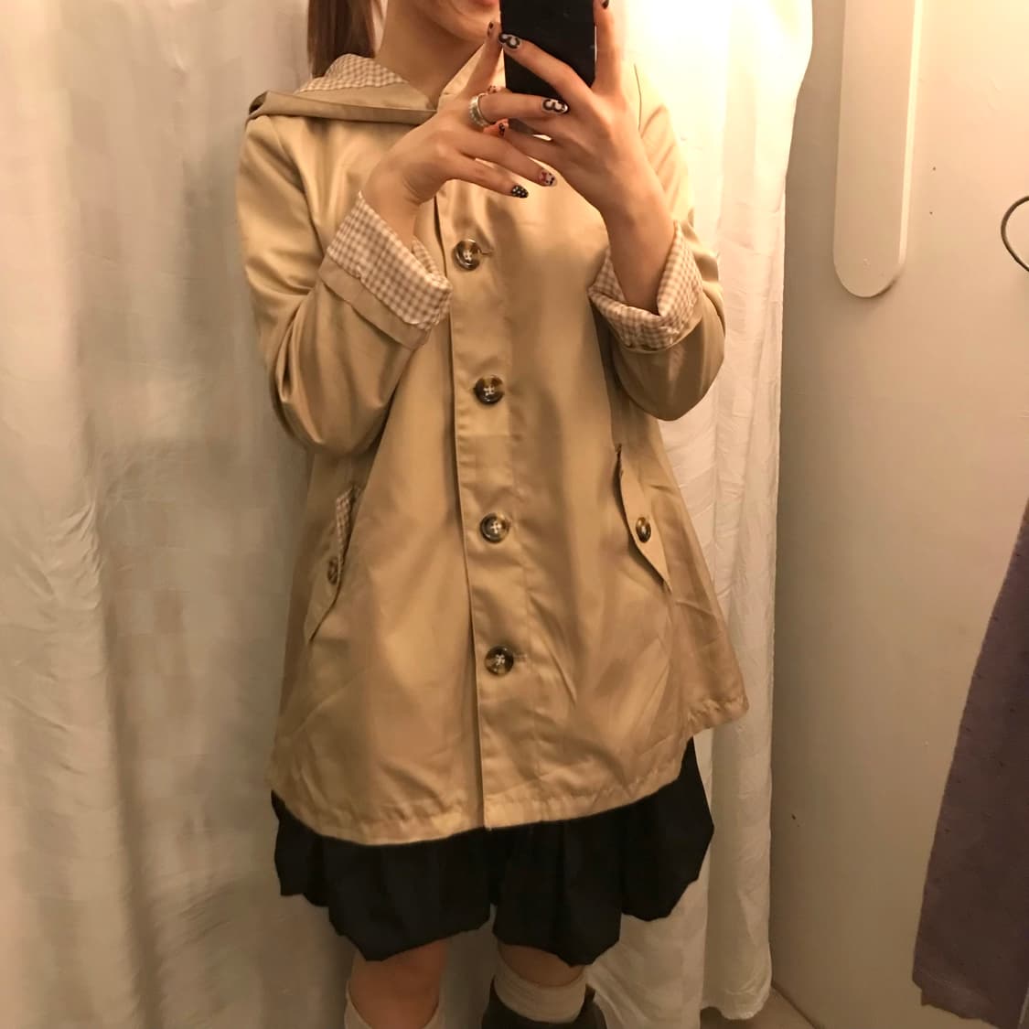 JPN Vintage 모리걸 체크 트렌치 후드 자켓 상품이미지2