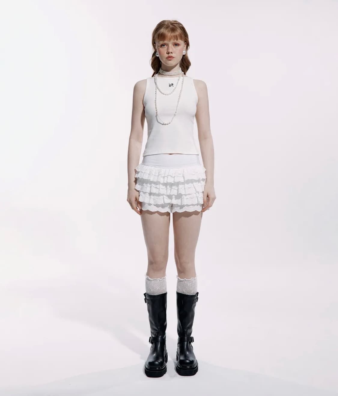 러프넥 레이스 튜튜 팬츠 스커트 화이트 상품이미지2