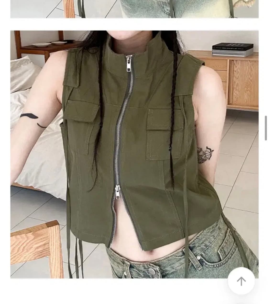 에이블리 셔링 집업 조끼 베스트 카키 상품이미지1