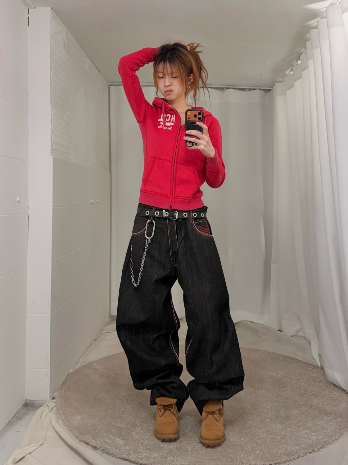 홀리스터 레드 작사 후드집업 + 에볼루션 흑청 힙합 팬츠 세트 상품이미지3