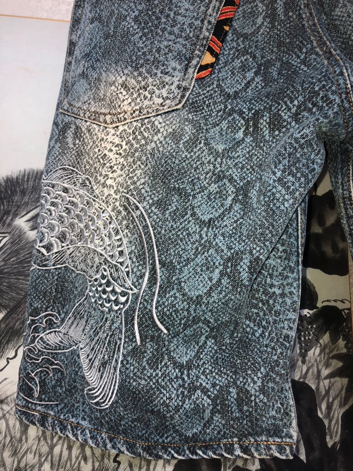 絡繰魂 Python Pattern Half Denim - 32 상품이미지7