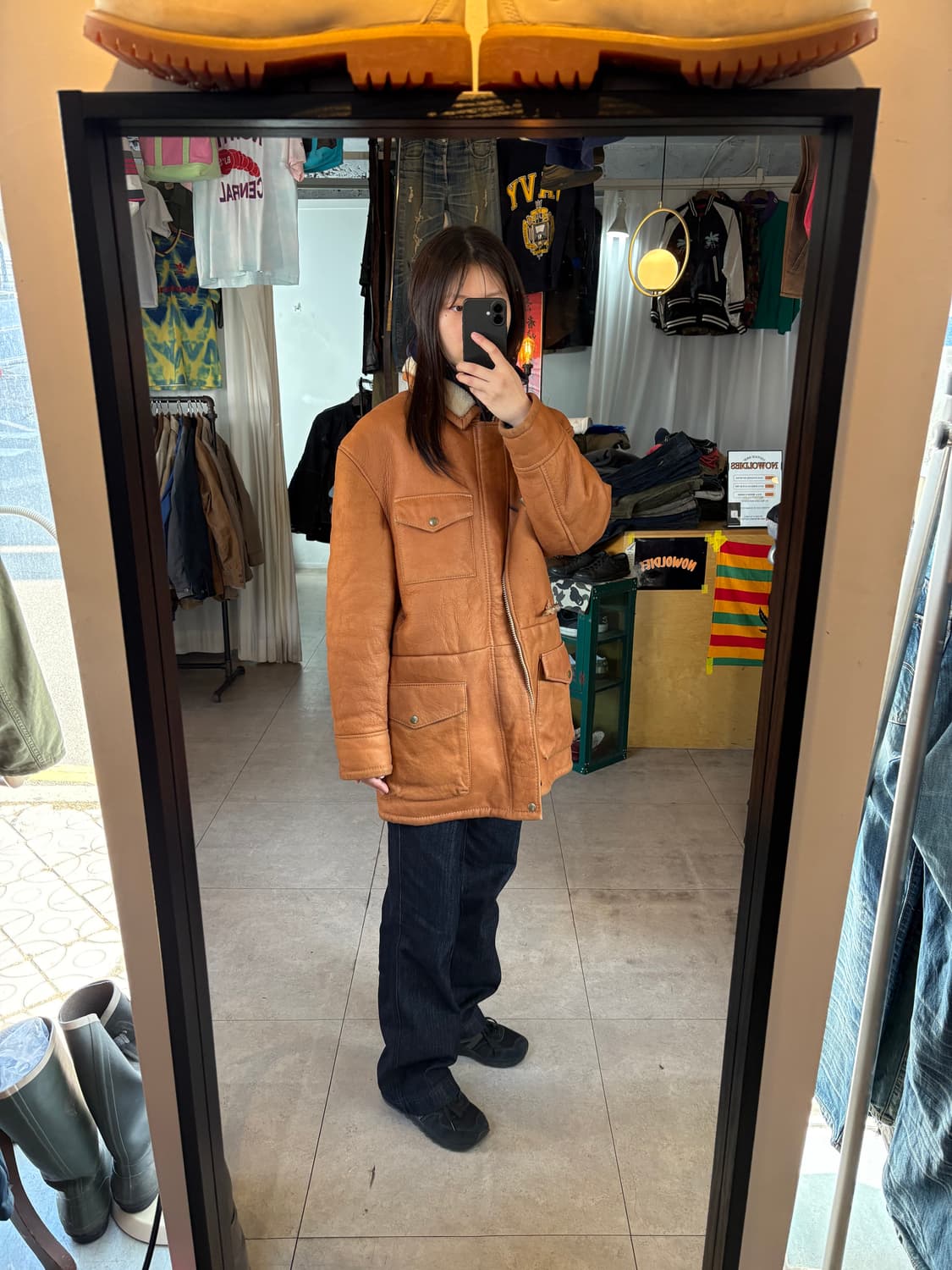 리얼 무스탕 더플 하프 코트 상품이미지7