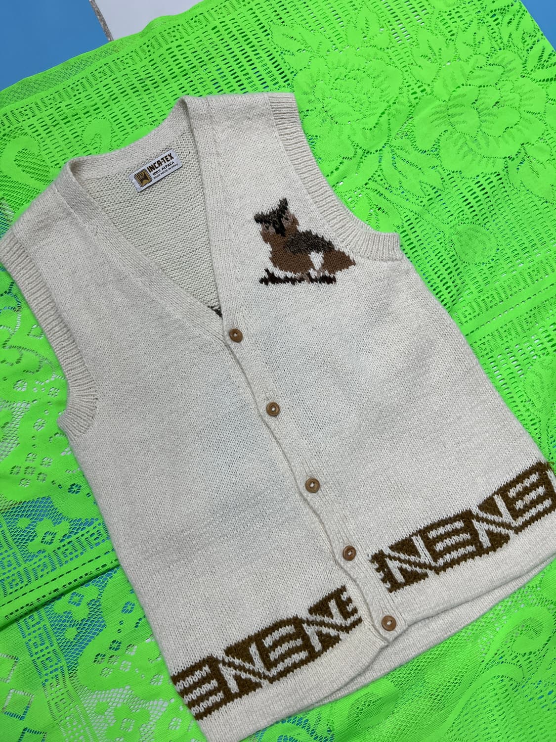 코위찬 Alpaca 100% 부엉이베스트 hand made in peru 상품이미지3
