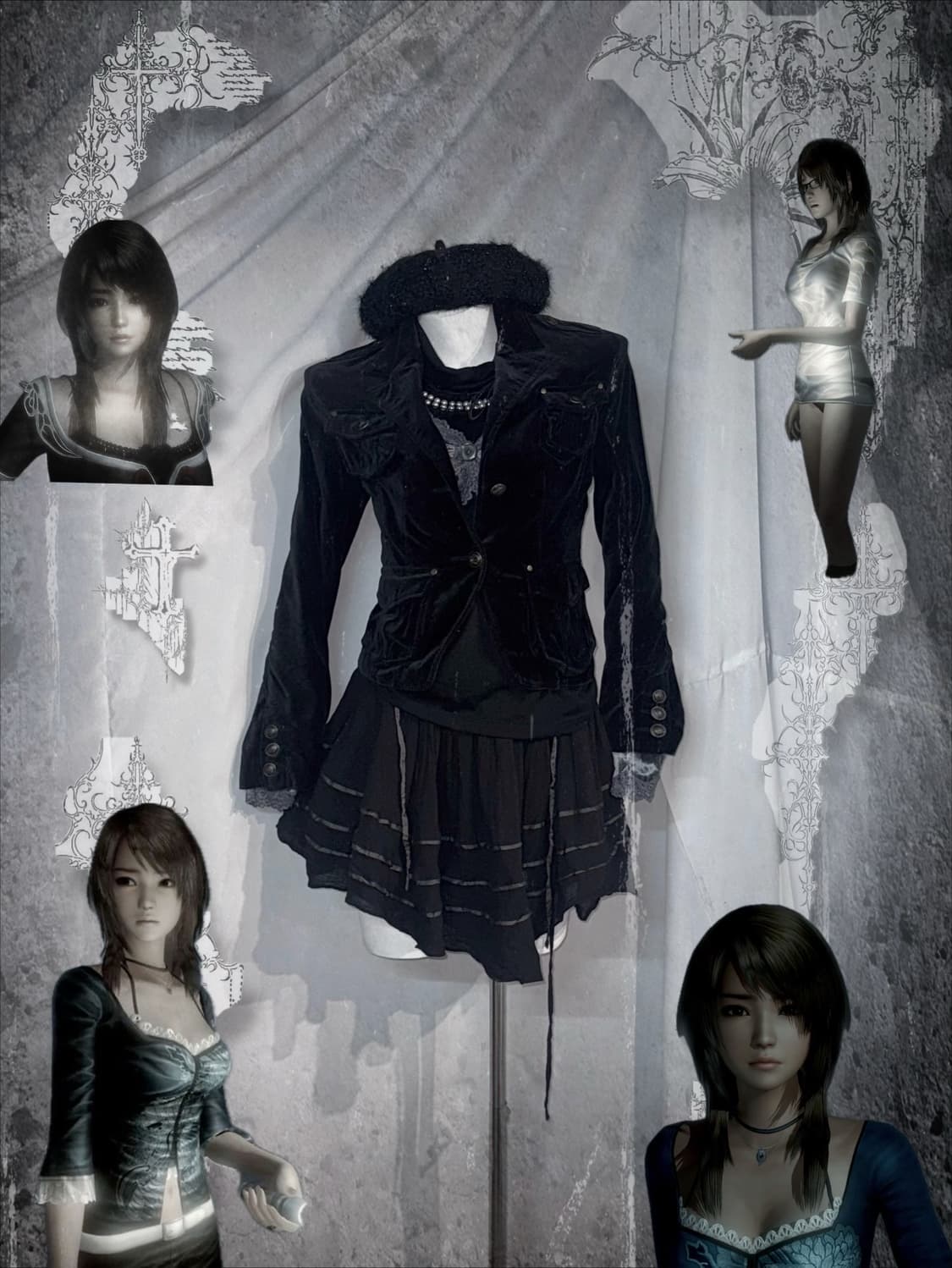 엑시즈팜 무채색 고스고딕 공겜여주 코디세트  상품이미지1