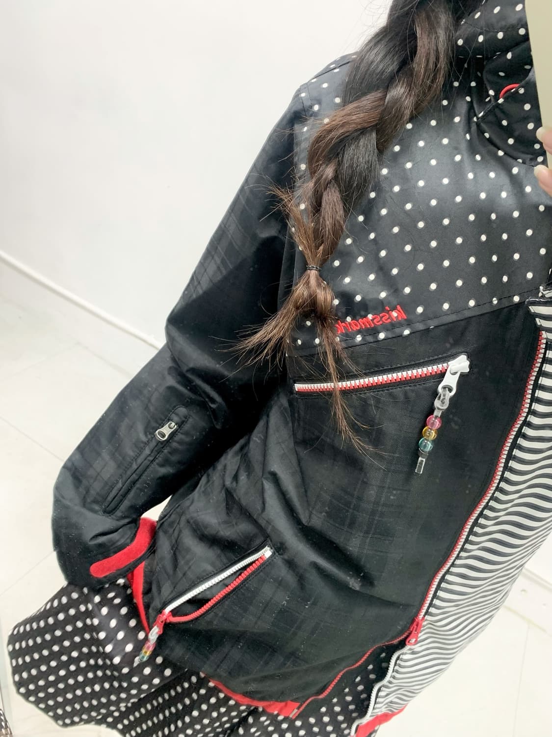 [KISS MARK] 키스마크 도트 스트라이프 하이넥 윈드브레이커 상품이미지4