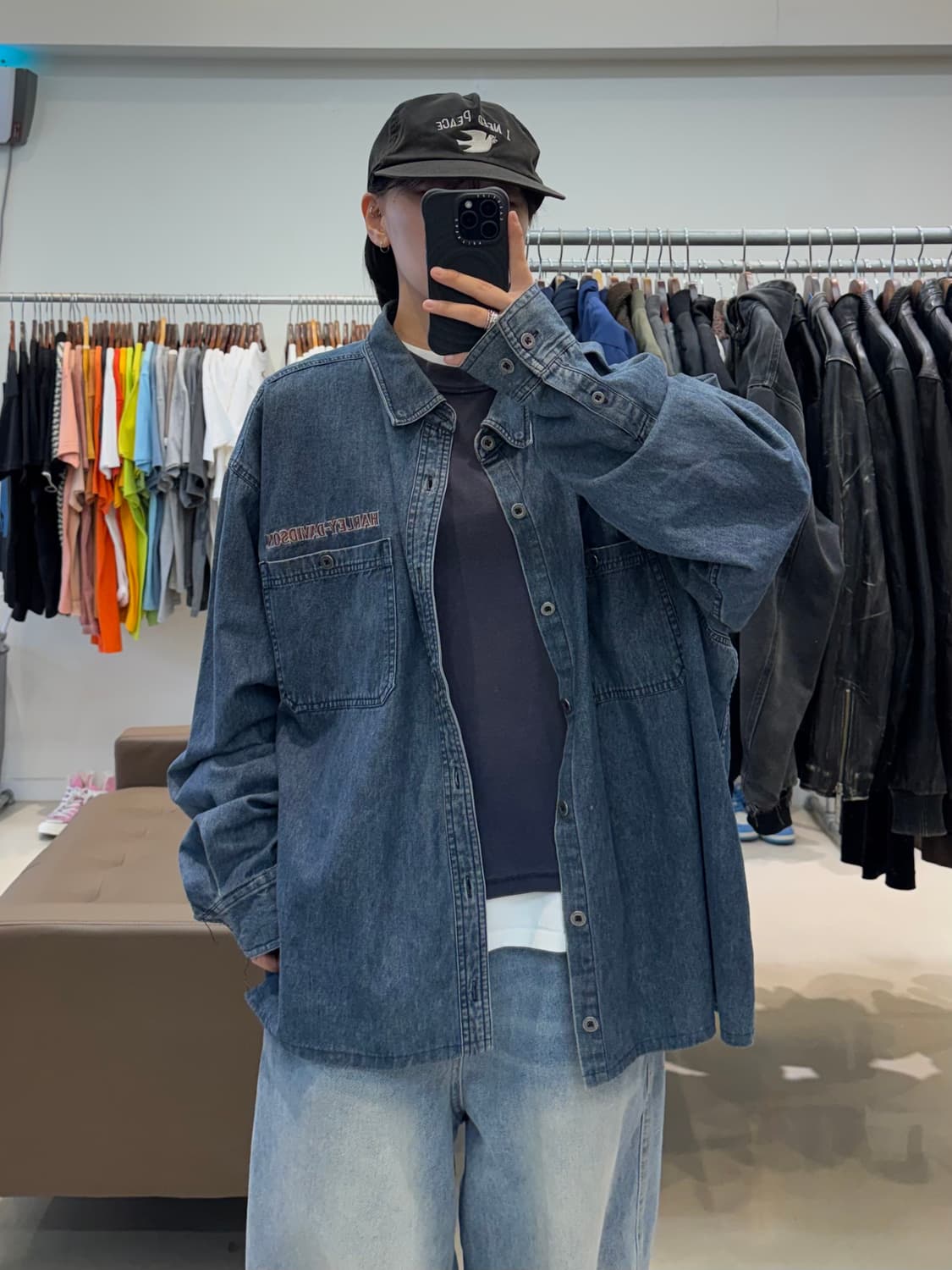 할리데이비슨 자수 블루 데님 워크 셔츠 상품이미지5