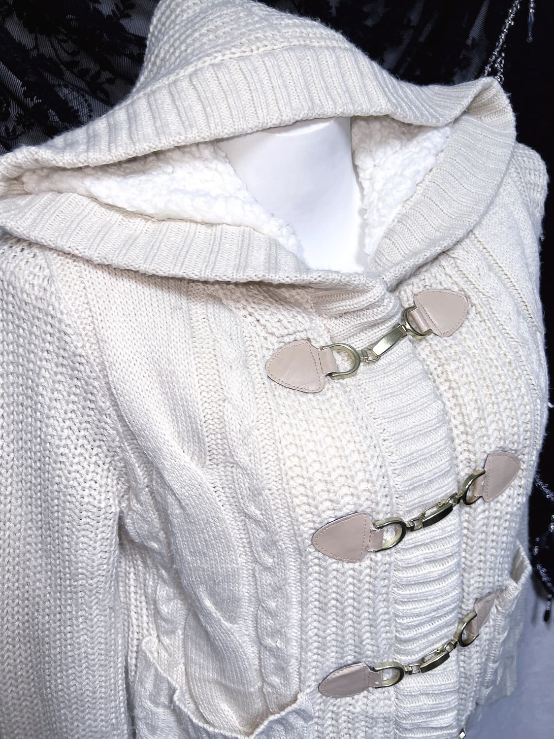 세실맥비 아이보리 뽀글이 후드 니트가디건 자켓 코트 달천 모리 라떼갸루 상품이미지6