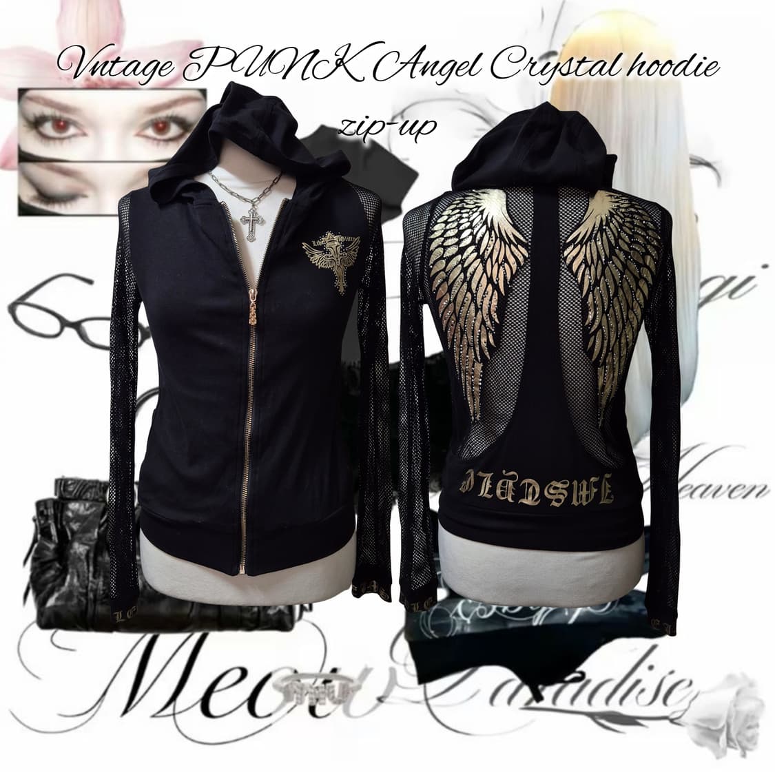 Vntage PUNK Angel Crystal hoodie zip-up 상품이미지1