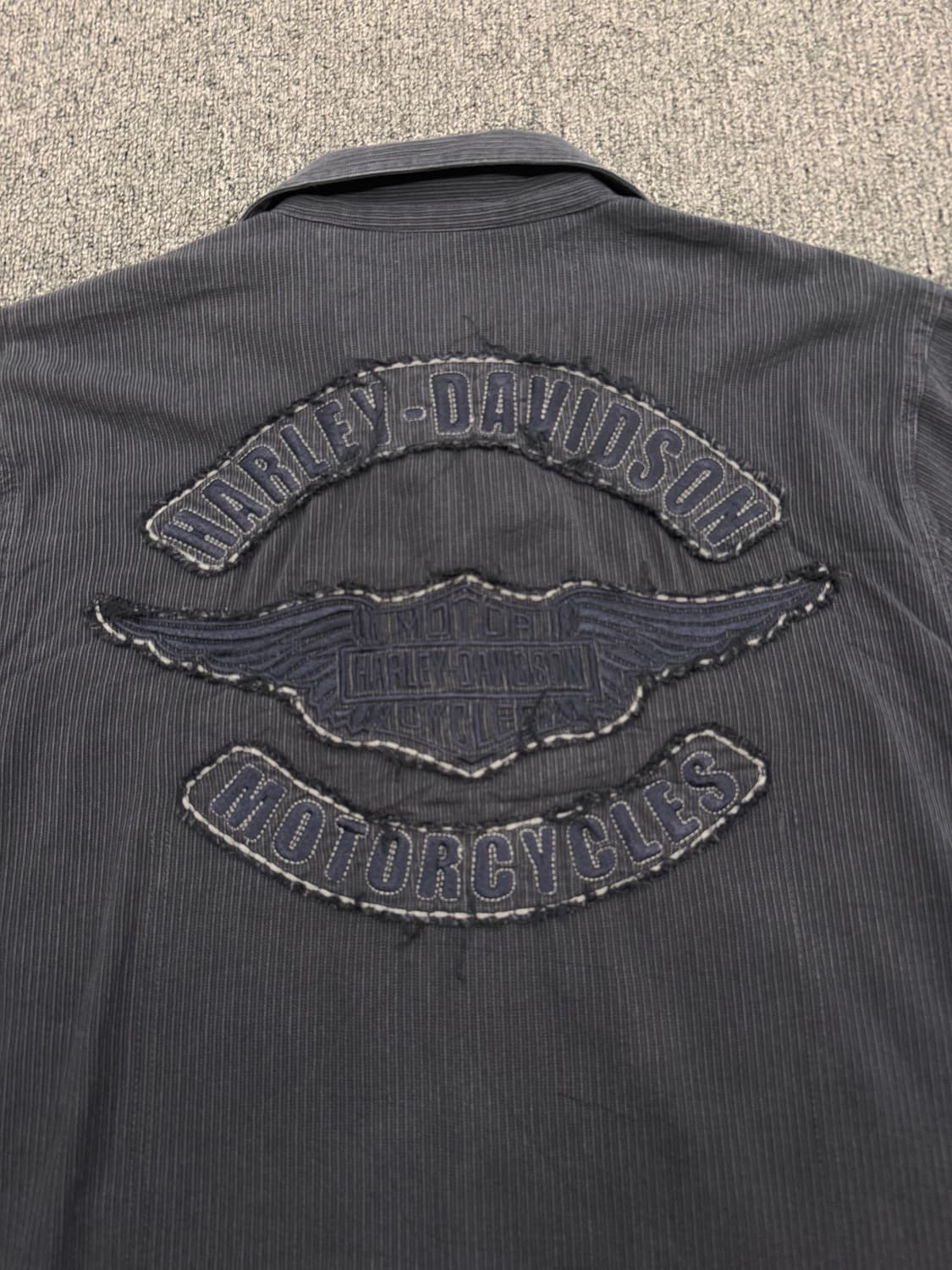 L) 할리데이비슨 빈티지 스트라이프 패치 자수 반팔 셔츠 상품이미지6