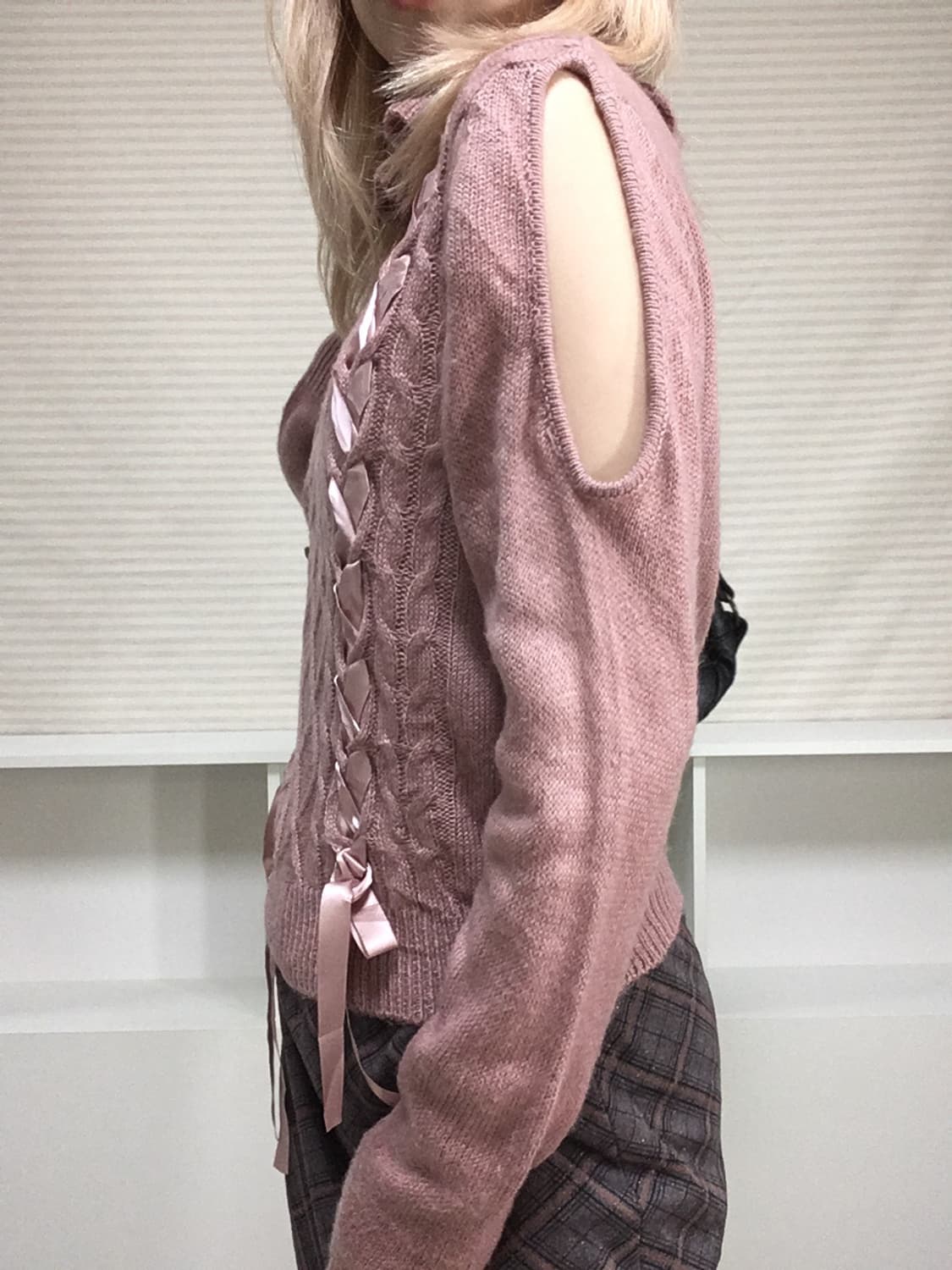 jpn vintage rosepink cut out eyelet knit 상품이미지2