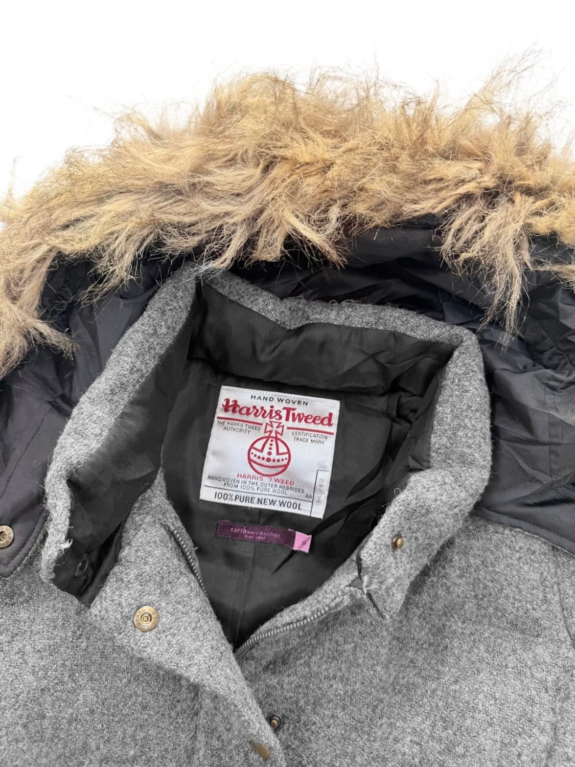 빈티지 Harris Tweed 그레이 퍼 숏 패딩 상품이미지3